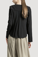 Black V Neck Suit Pocket Cardigan Zipped Chiffon Linking Long Sleeves Top for Casual Party Evening Office