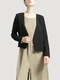 Black V Neck Suit Pocket Cardigan Zipped Chiffon Linking Long Sleeves Top for Casual Party Evening Office
