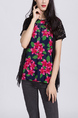 Black Colorful Blouse Lace Floral Top for Casual Party Office