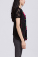 Black Colorful Blouse Lace Floral Top for Casual Party Office