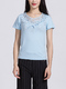 Blue Blouse Lace Round Neck Top for Casual Party Office