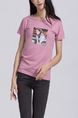 Pink Round Neck Printed Tee Top for Casual Party Office