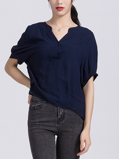 Blue Blouse V Neck Top for Casual Party Office