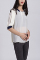 White and Blue Blouse Round Neck Top for Casual Party Office