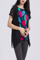 Colorful Blouse Lace Printed Round Neck Top for Casual Party Office