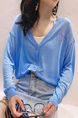 Blue Blouse Button Down Long Sleeve Top for Casual Office Party