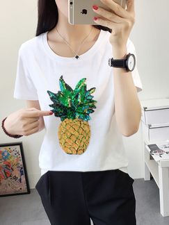 White Tee Printed Top for Casual Office Party