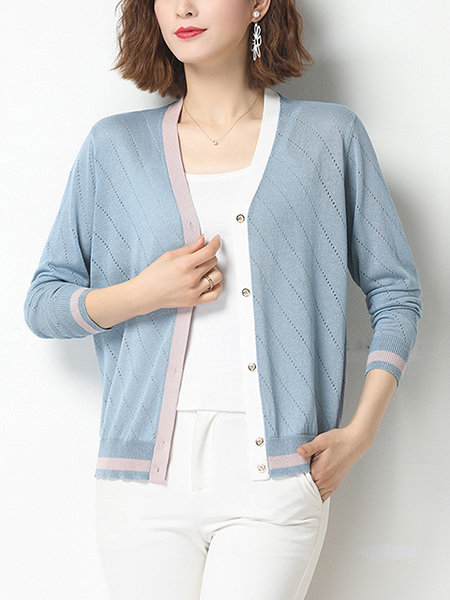 Blue Button Down Long Sleeves Cardigan for Casual