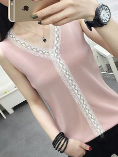 Pink Blouse Sleeveless Lace Top for Casual Party Office