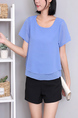 Blue Round Neck Blouse Plus Size Top for Casual Office