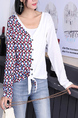White Colorful Blouse Button Down Long Sleeve Plus Size Top for Casual Party