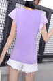 Purple Round Neck Plus Size Printed Tee Top for Casual
