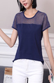 Blue Round Neck Plus Size Blouse Top for Casual Office Party