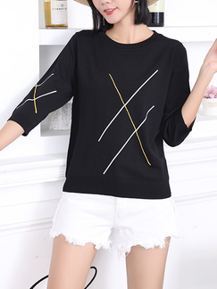 Black Round Neck Tee Top for Casual Party