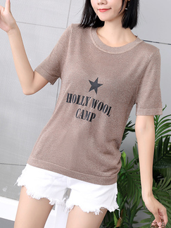Brown and Black Round Neck Tee Top for Casual