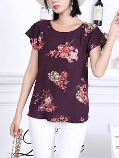 Pink Round Neck Floral Plus Size Blouse Top for Casual Party Office