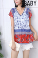 Colorful Floral V Neck Plus Size Blouse Top for Casual Party