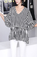Black and White V Neck Loose Top for Casual