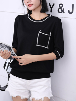 Black Round Neck Tee Top for Casual