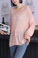 Pink Round Neck Long Sleeve Knitted Top for Casual