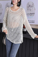 White Round Neck Long Sleeve Knitted Top for Casual