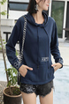 Blue Long Sleeve Drawstring Hoodie for Casual