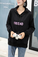 Black Long Sleeve Drawstring Hoodie for Casual