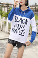 Blue and White Long Sleeve Drawstring Hoodie for Casual