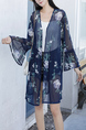 Blue Floral Long Sleeve Cardigan for Casual Office