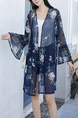 Blue Floral Long Sleeve Cardigan for Casual Office