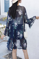 Blue Floral Long Sleeve Cardigan for Casual Office
