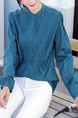 Dark Green Round Neck Pleat Cardigan Single-Breasted Long Sleeve Blouse Top for Casual Party Office