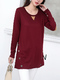 Red Long Sleeve Round Neck Plus Size Top for Casual Party Office