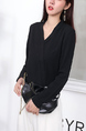 Black V Neck Long Sleeve Plus Size Blouse Top for Casual Office Party