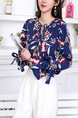 Blue Colorful Long Sleeve Blouse  Top for Casual Party Office Evening