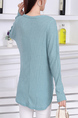 Blue Knitted Plus Size Long Sleeve Button Down Top for Casual Party Office