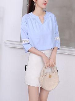 Blue Blouse V Neck Top for Casual Party Office Evening