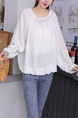 White Two Piece Blouse Long Sleeve Round Neck Top for Casual Party Office