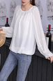 White Two Piece Blouse Long Sleeve Round Neck Top for Casual Party Office