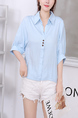 Light Blue Button Down Blouse Top for Casual Party Office