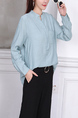 Blue Blouse Pocket Long Sleeve Button Down Top for Casual Party Office