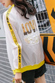 White and Yellow Loose Contrast Linking Letter Printed Sun Protection Long Sleeve Jacket for Casual