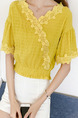Yellow Slim Linking Lace V Neck Flare Sleeve Adjustable Waist Top for Casual Party