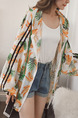 White Colorful Plus Size Loose Printed Hooded Drawstring Linking Stripe See-Through Long Sleeve Coat for Casual