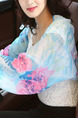 Blue and Pink Chiffon Printed See-Through Shawl Polyester Scarf