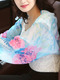 Blue and Pink Chiffon Printed See-Through Shawl Polyester Scarf 
