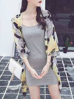 Colorful Loose Printed See-Through Floral Coat for Casual