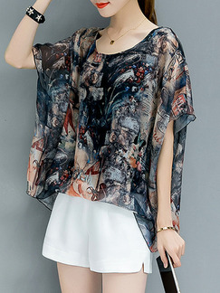 Colorful Loose Printed Bat Shirt Plus Size Top for Casual Party