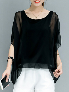 Black Loose Pure Color Bat Shirt Plus Size Top for Casual Party