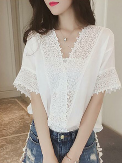 White Loose Lace Shirt Plus Size Top for Casual Party